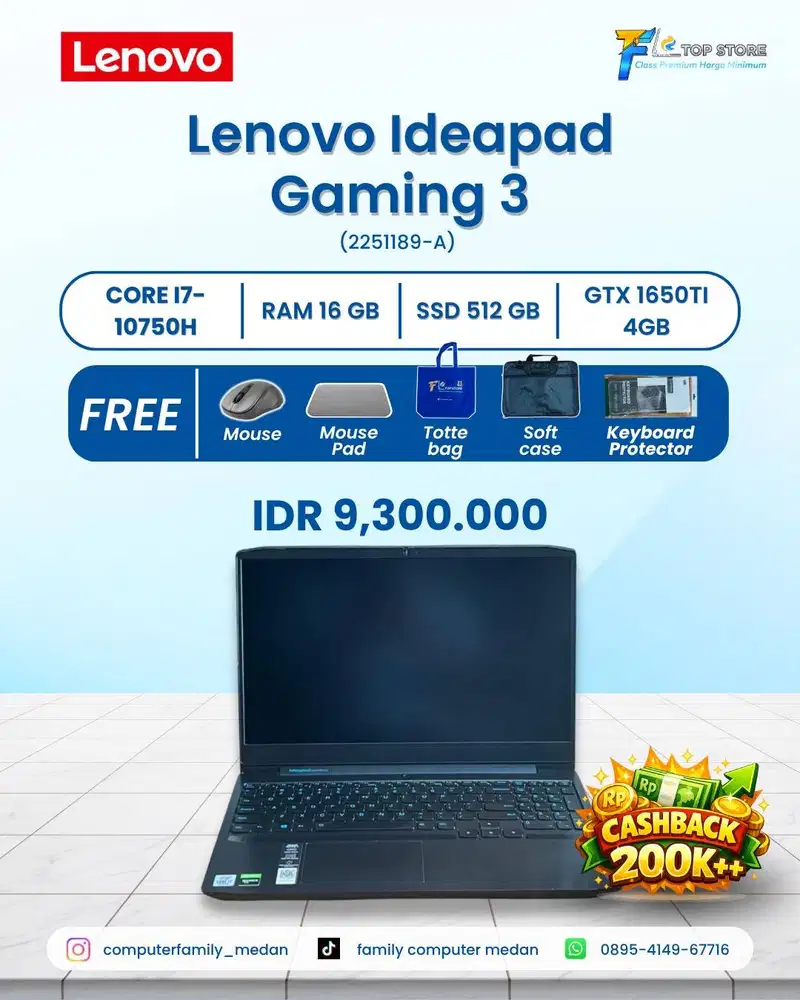 LENOVO IDEAPAD GAMING 3 15IMH05 CORE I7-10750H SSD 512/16GB GTX 1650