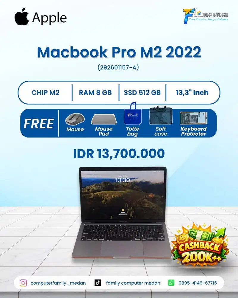 MACBOOK APPLE PRO TOUCHBAR CHIP M2 2022 RAM 8/512GB 13INC IBOX