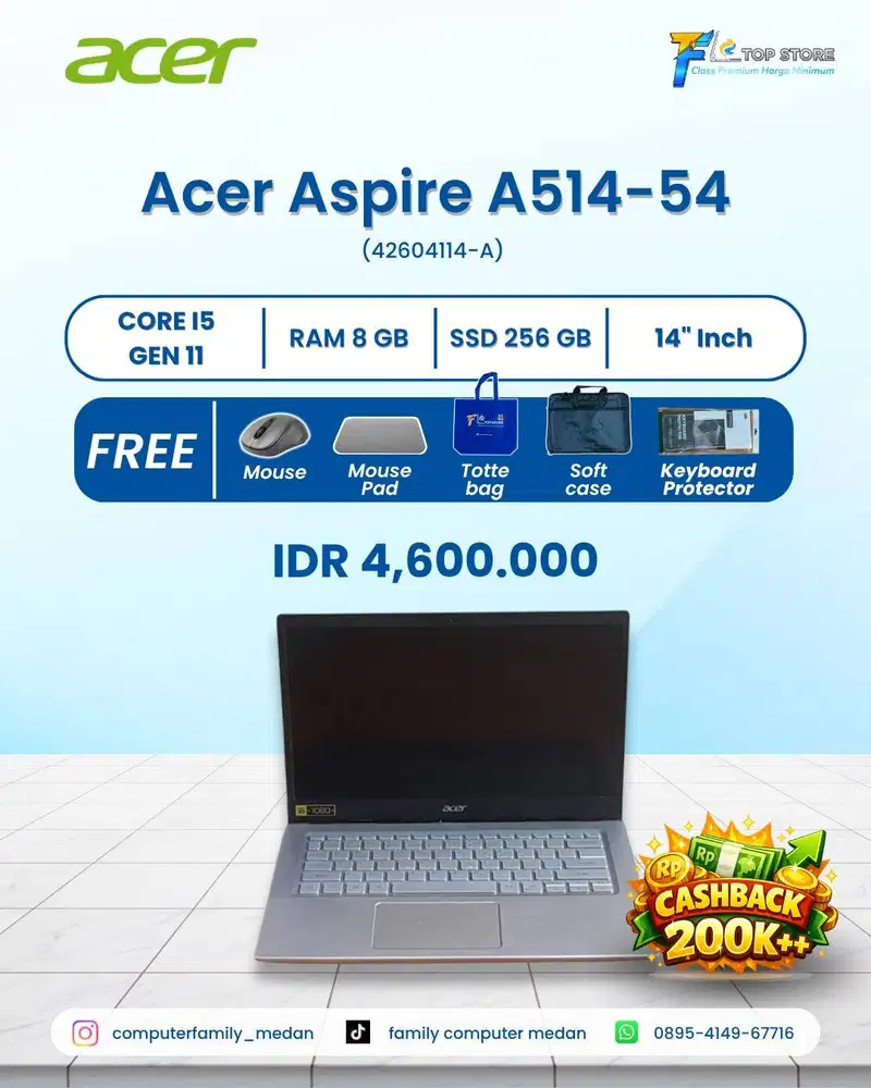 ACER ASPIRE A514-54 GEN 11 CORE I5-1135G7 SSD 256/8GB/BACKLITE