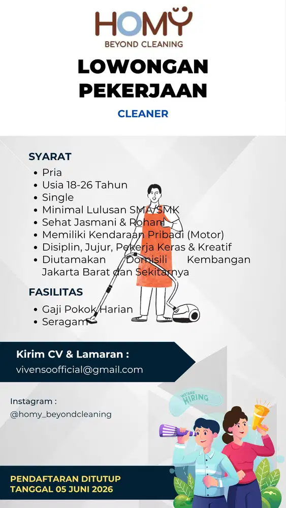 Dibutuhkan Cleaner (Domisili Sekitar Kembangan)