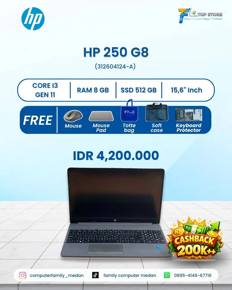 HP 250 G8 15'6INC HD GEN 11 CORE I3 SSD 512GB/8GB MULUS