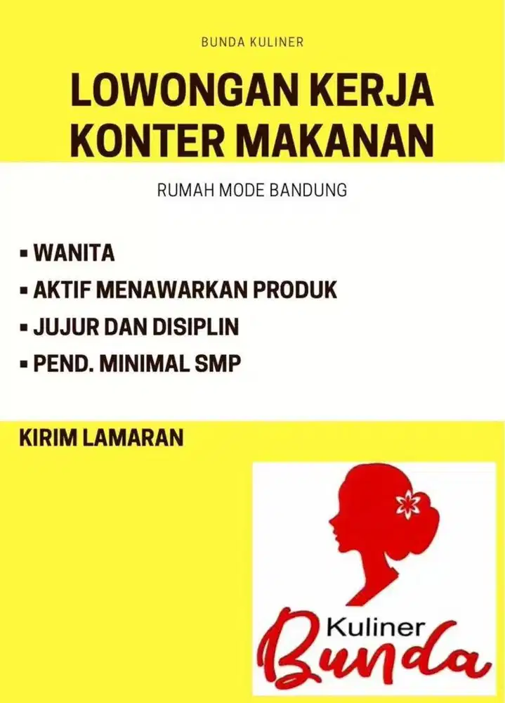 LOWONGAN KERJA KONTER MAKANAN RUMAH MODE BANDUNG