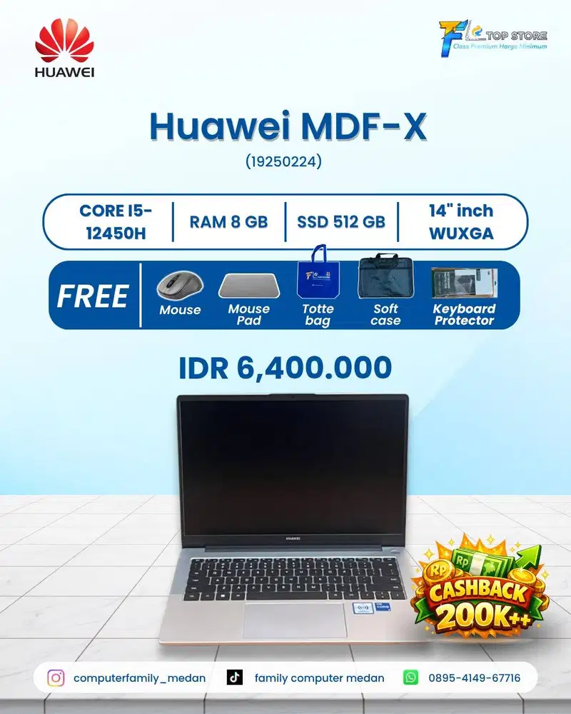 HUAWEI MDF-XX 14INC WUXGA IPS CORE I5 12450H SSD 512/8GB LIKE NEW