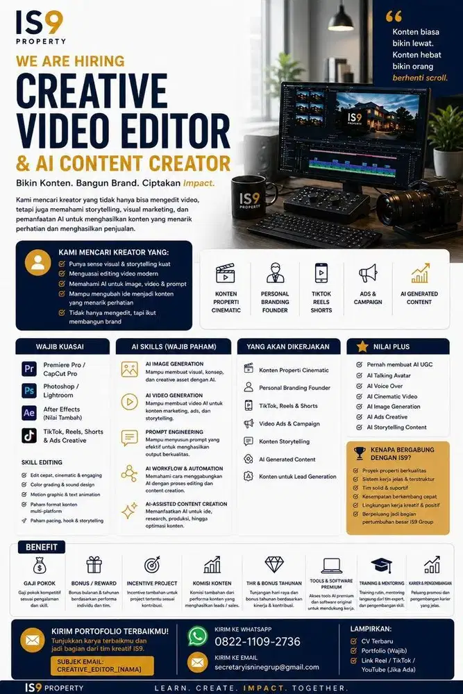 DIBUTUHKAN CREATIVE VIDEO EDITOR DAN AI CONTENT CREATOR