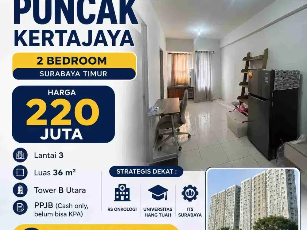 PUNCAK KERTAJAYA LANTAI 3 ‼️ Apartemen 2BR Furnish dekat ITS Sukolilo