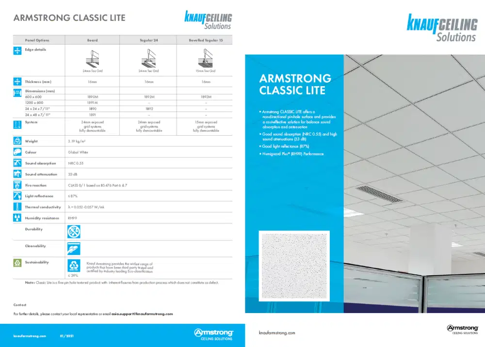Acoustic Ceiling plafon Amstrong Classic Lite 16x600x1200mm Teguler