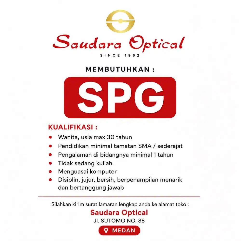 Dibutuhkan karyawan optik / SPG