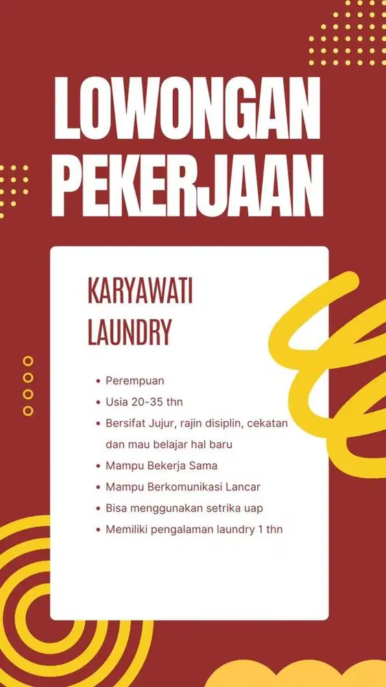 DIBUTUHKAN KARYAWATI LAUNDRY