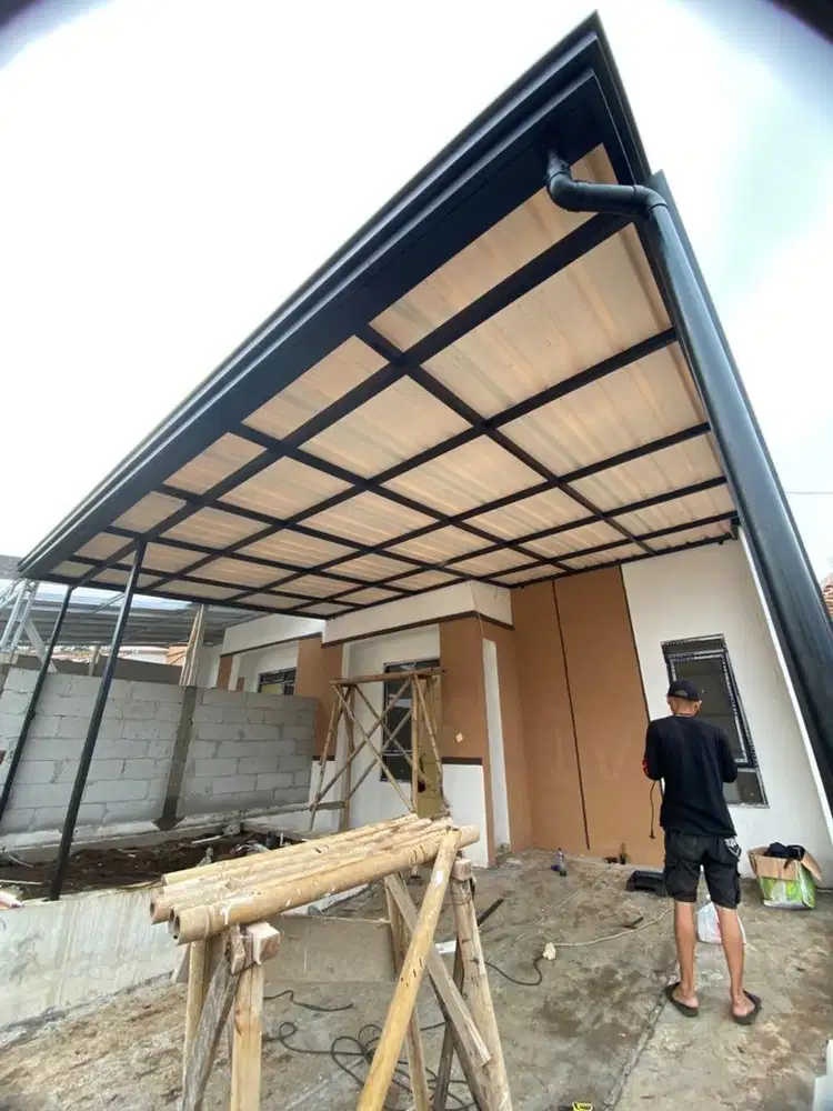 Kanopi rangka besi hollow atap alderon + talang air galvanis