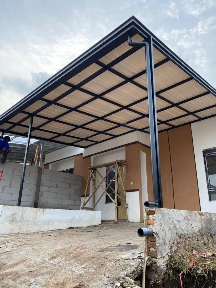 Kanopi rangka besi hollow atap alderon + talang air galvanis