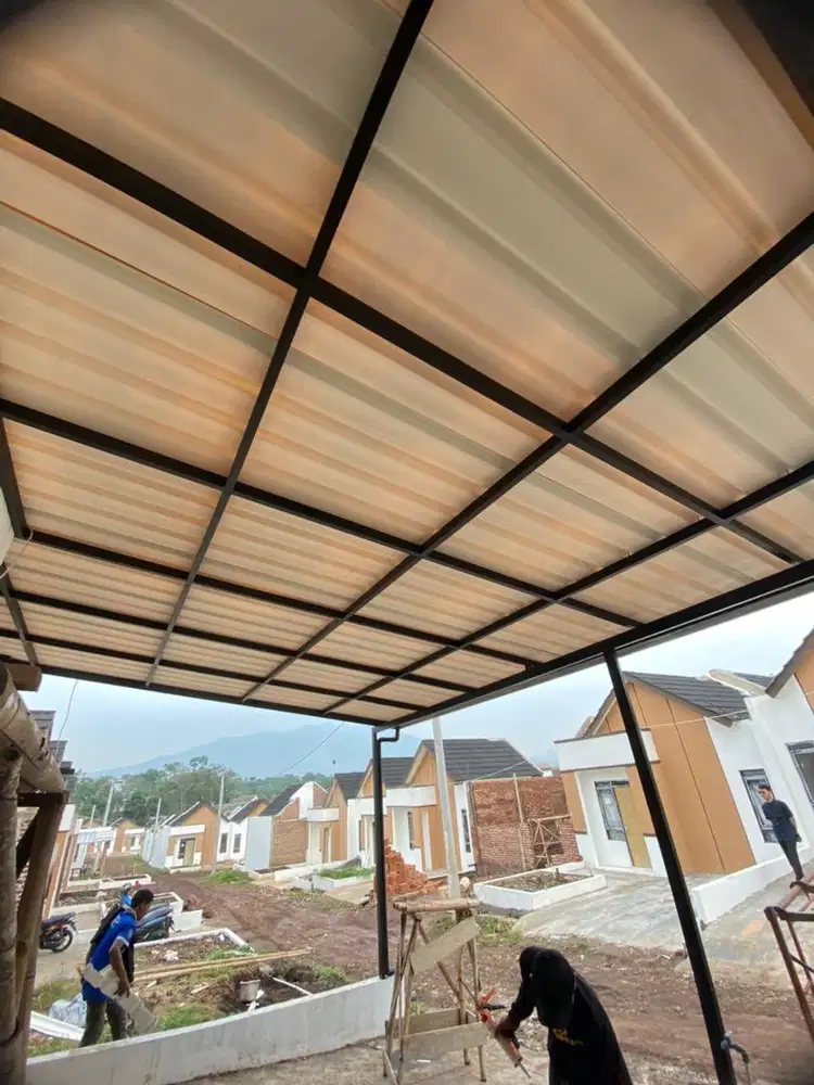 Kanopi rangka besi hollow atap alderon + talang air galvanis
