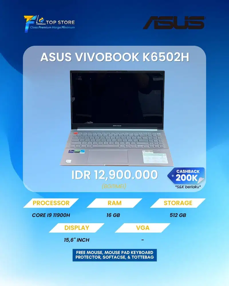 ASUS VIVOBOOK PRO 15 OLED 120HZ K6502HE-OLEDS952 PROCESSOR I9-11900H