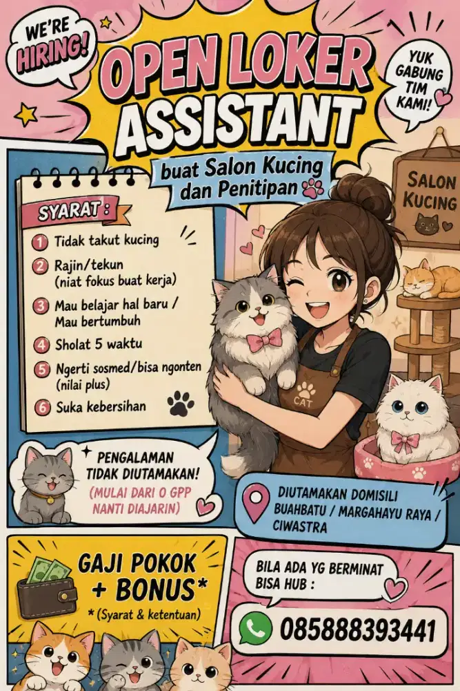Open Loker assistant buat Salon Kucing dan Penitipan