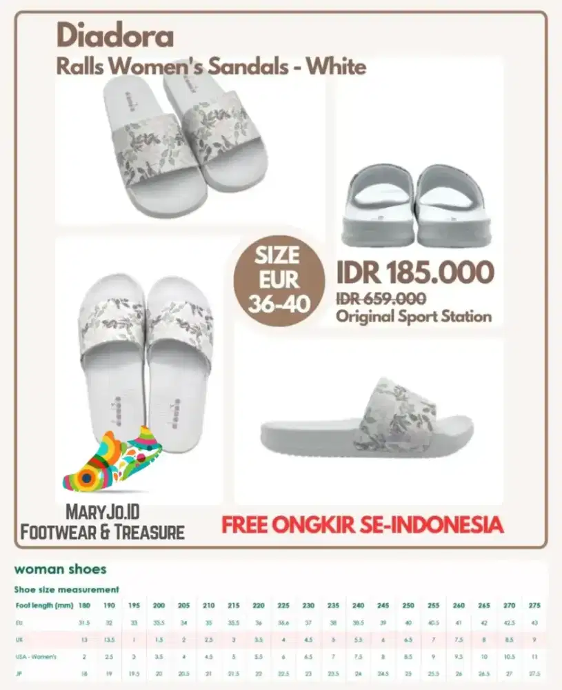 Diadora Ralls Women's Sandals - White : Size 36, 37, 38, 39, 40