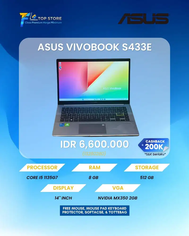 ASUS VIVOBOOK S433E CORE I5-1135G7 SSD 512/8GB-NVIDIA MX350 2GB INTEL