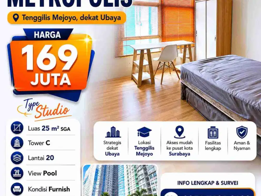 METROPOLIS dekat Ubaya Tenggilis ‼️ Apartemen Studio Furnish SHMSRS