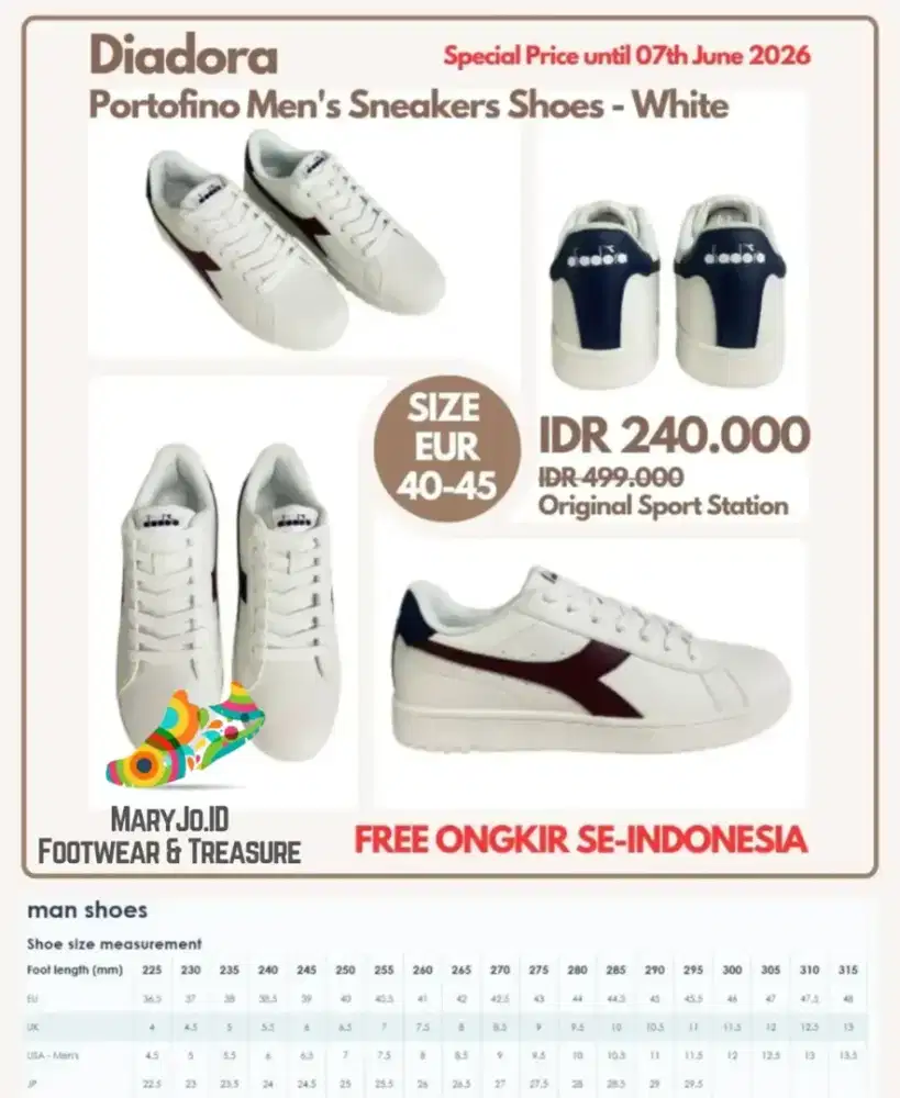 Diadora Portofino Men's Sneakers Shoes - White : Size 41-45