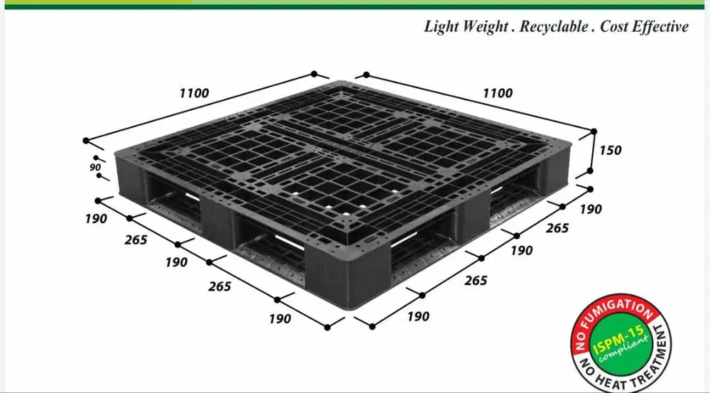 Palet Plastik Hitam HDPE 120 x 120 x 16 cm