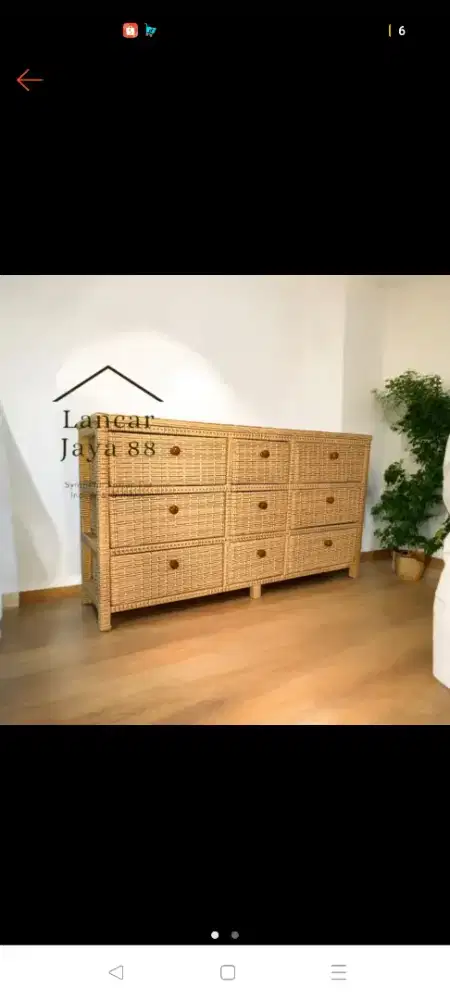 lemari penyimpanan rotan sintetis, rangka kayu