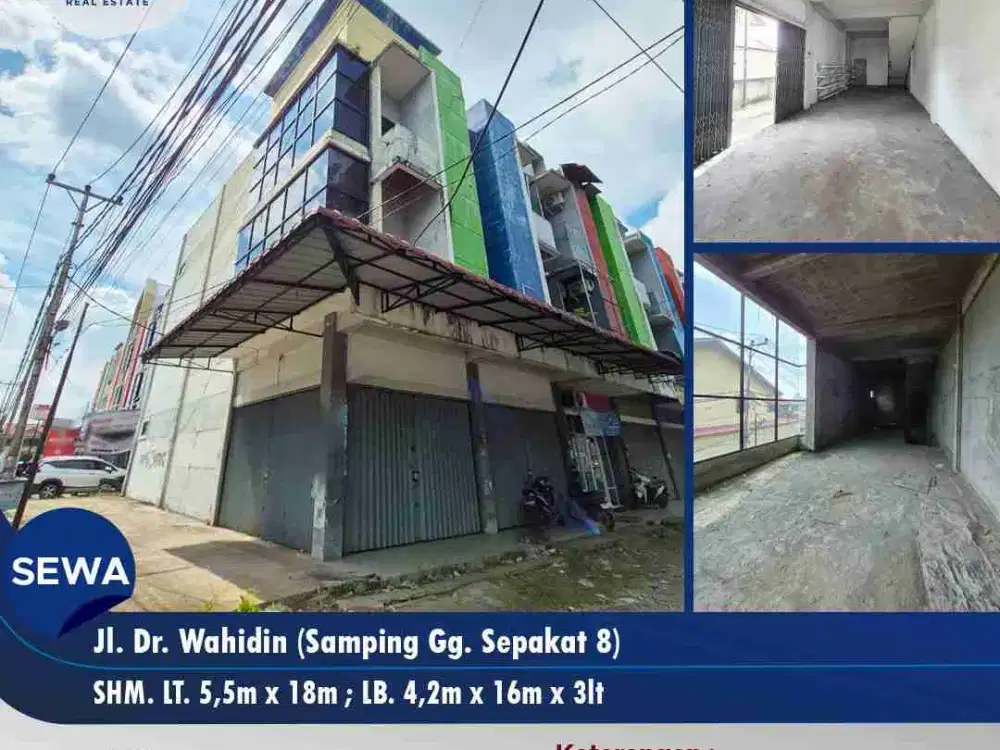 Disewakan ruko 3lt di Jl. Dr Wahidin - Posisi hook
