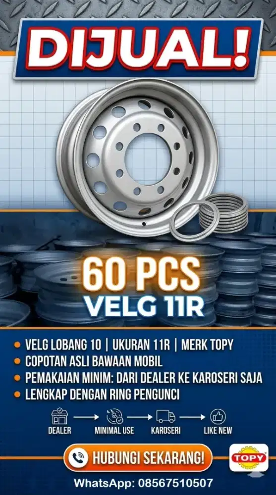 Velg 11R Lobang 10 Merk TOPY
Copotan asli bawaan mobil