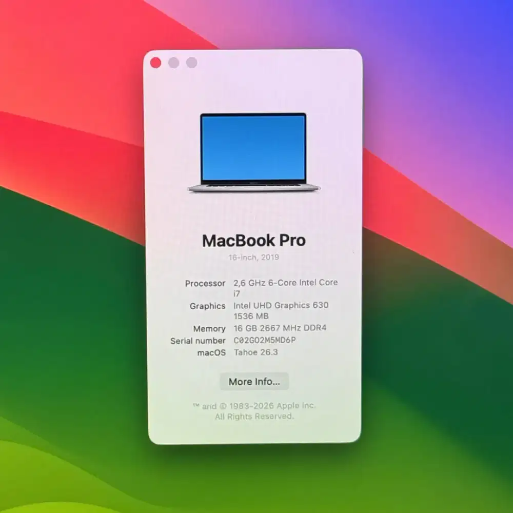 Macbook Pro 2019 16 inch Ram 16 Ssd 512 Layar 16 inch Silver