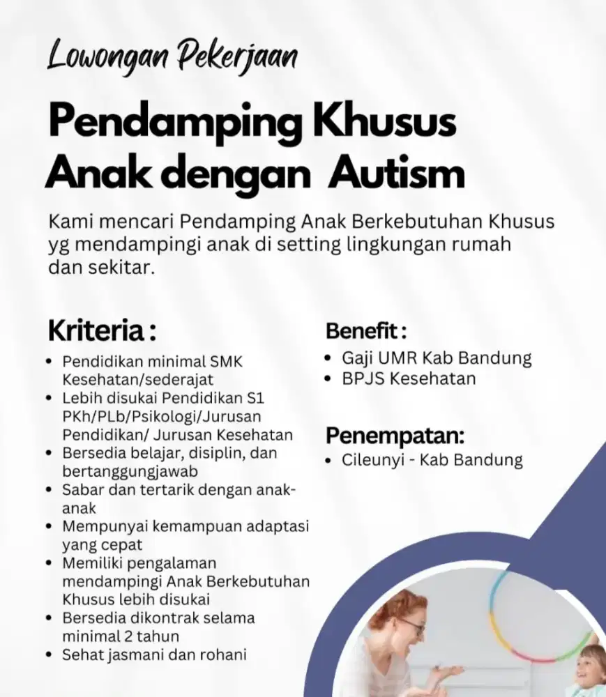 DIBUTUHKAN SEGERA CAREGIVER REMAJA AUTISM