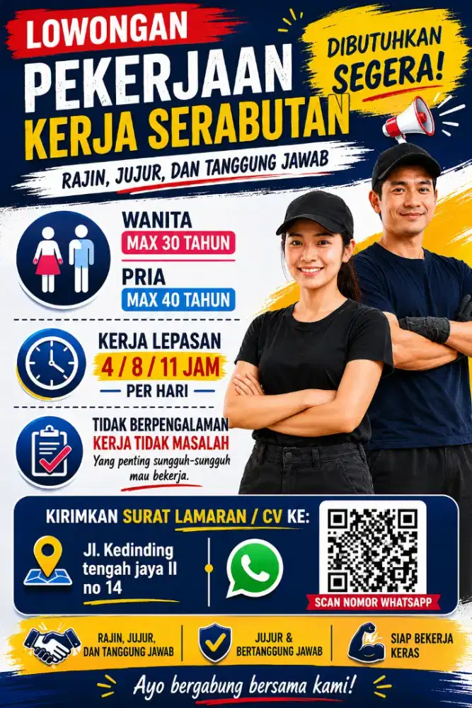 Dibutuhkan pegawai pria / wanita untuk kerja serabutan produksi