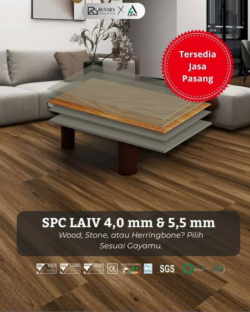 SPC LAIV Wood Stone Herringbone Series | Lantai SPC Premium 4.0mm 5.5m
