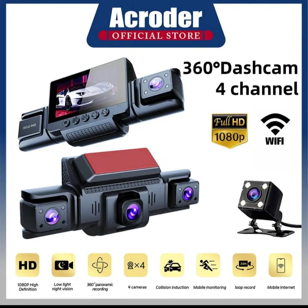Acroder Dashcam(Kamera mobil) empat channel Bonus Memory Card 16Gb