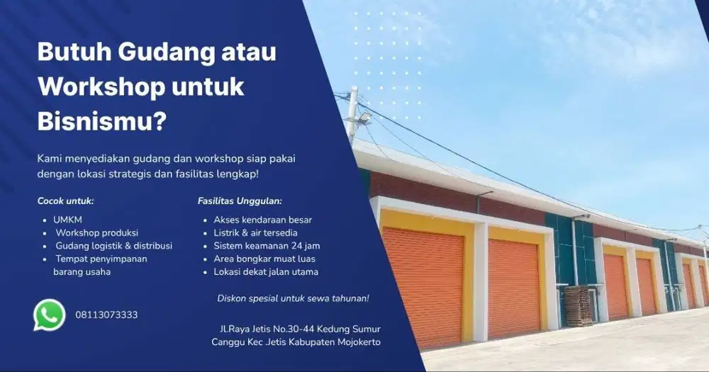 Disewakan Gudang Siap Huni Lokasi Strategis, Bebas Banjir.