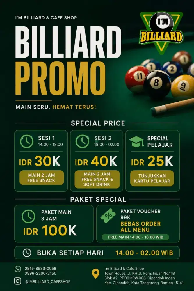 Di butuhkan Staff BILLIARD