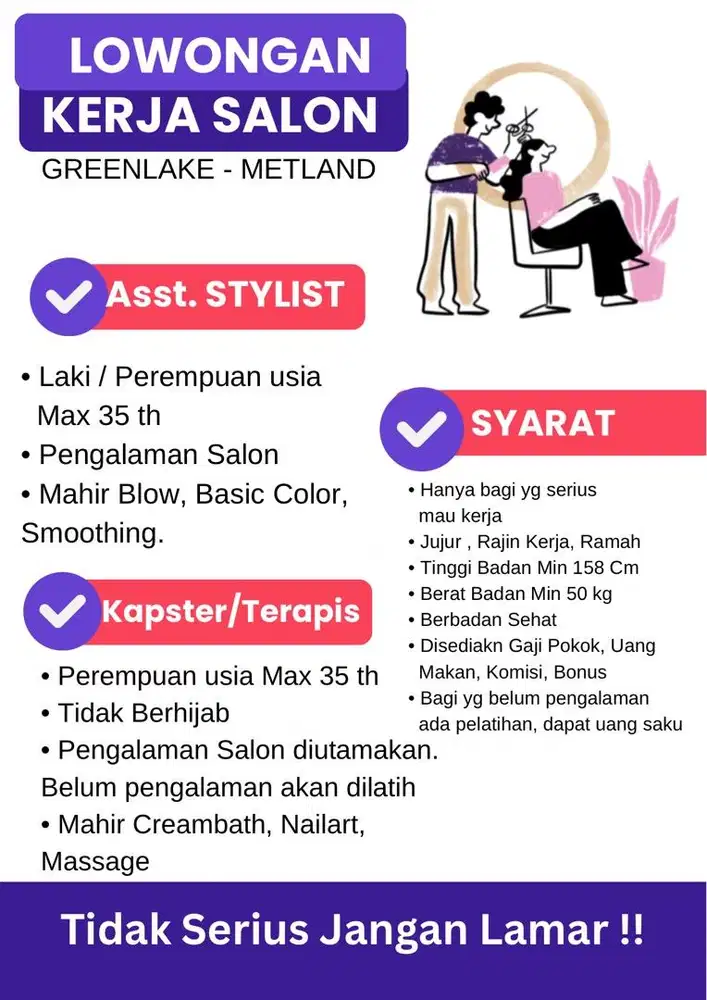 Lowongan Kerja Salon di Greenlake Tangerang