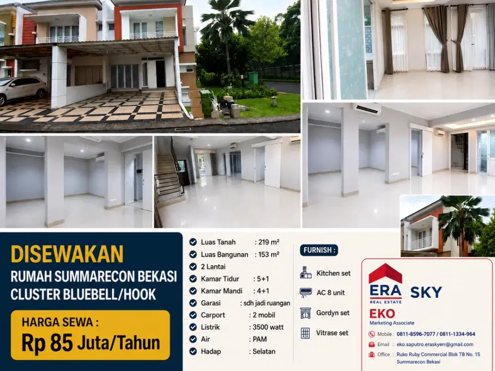 Disewakan Rumah Summarecon Bekasi Cluster Bluebell/HOOK