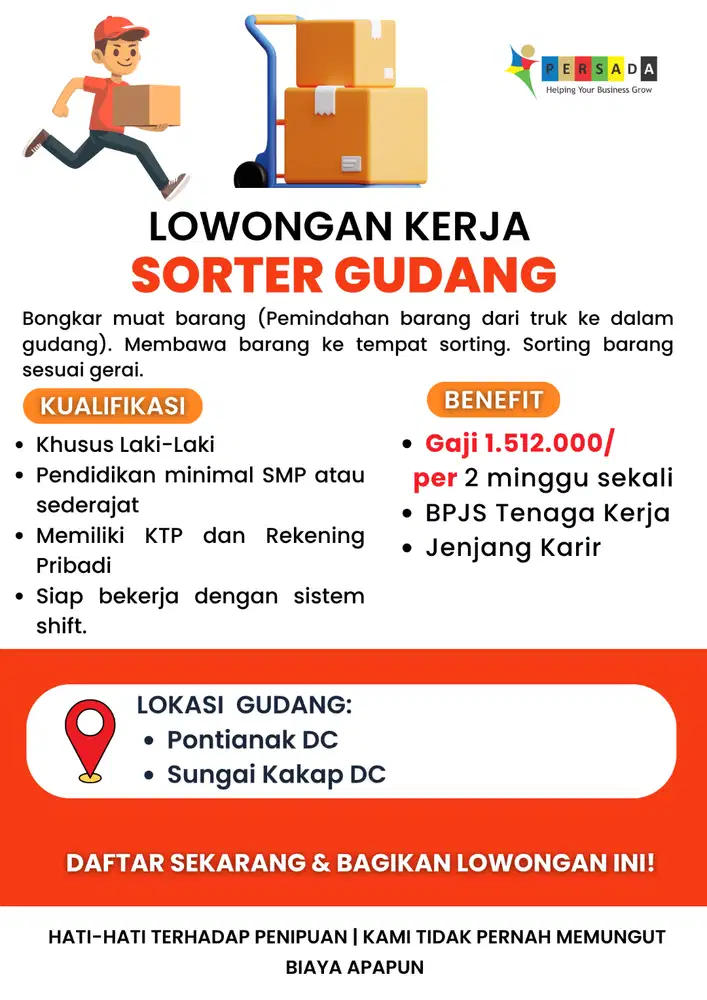 Lowongan Sorter dan bongkar muat gudang ekspedisi area kalimantan bara