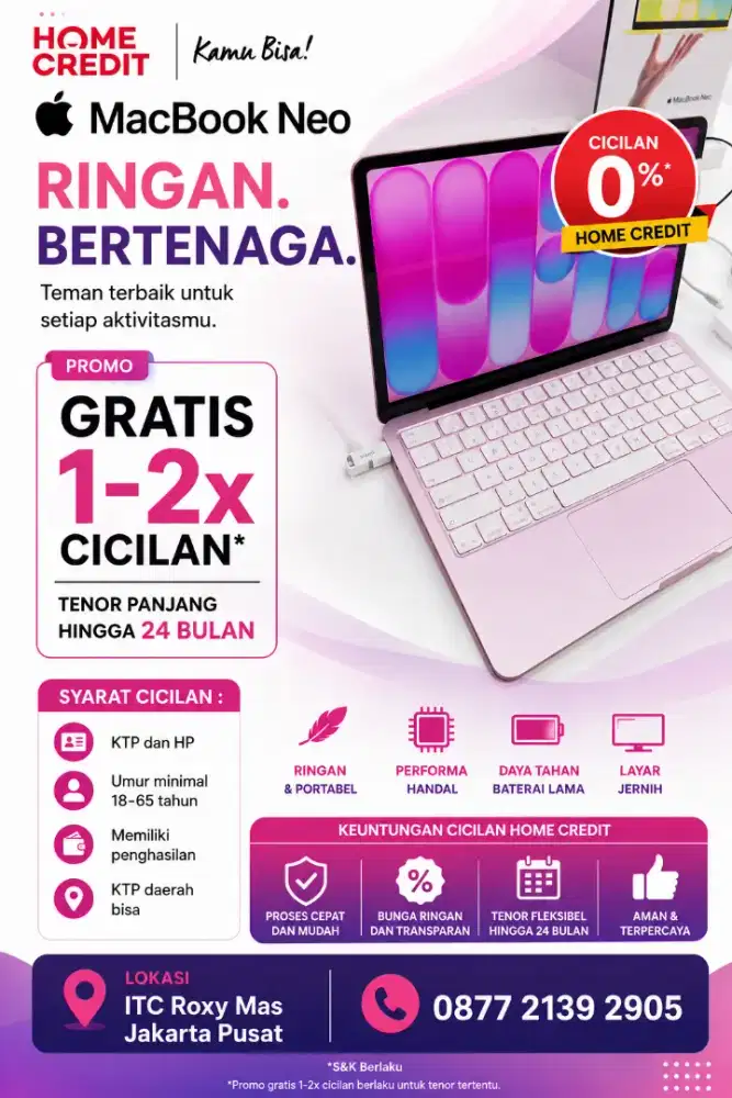 Cicilan tanpa kartu kredit MacBook Neo pink