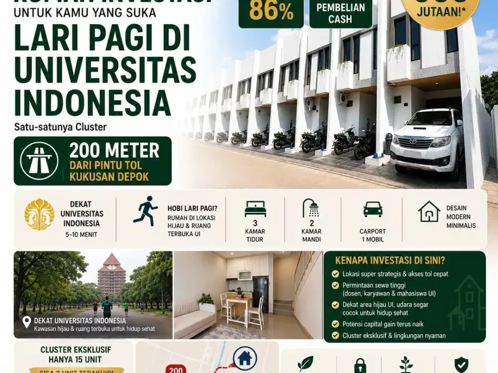 Rumah Dijual di Depok Lokasi Premium Kukusan, Dekat UI & Tol