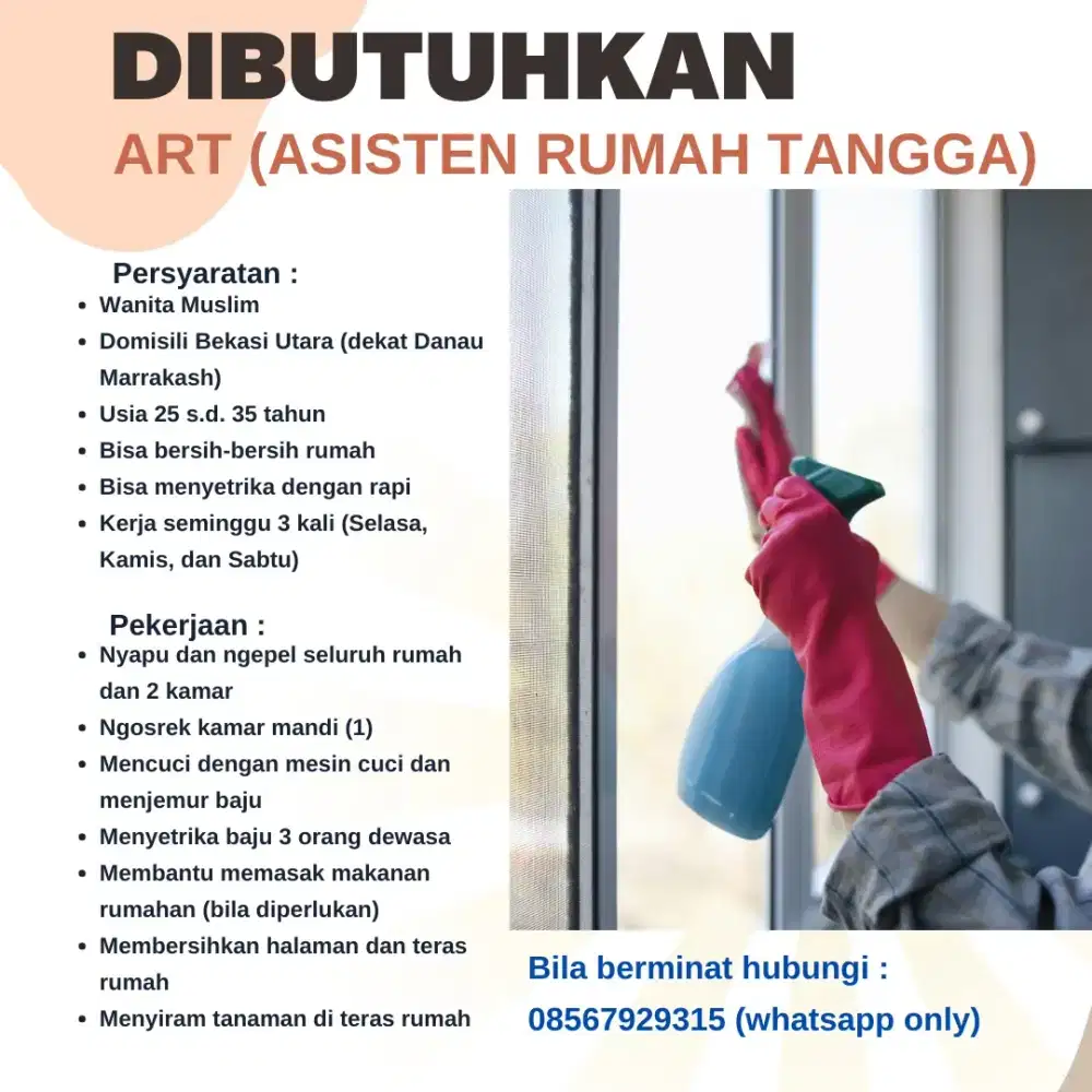 Dibutuhkan Asisten Rumah Tangga Harian