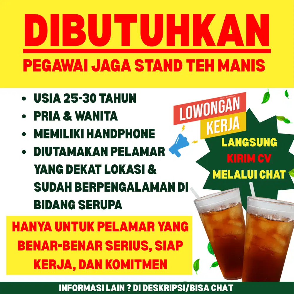 LOKER JAGA STAND TEH MANIS