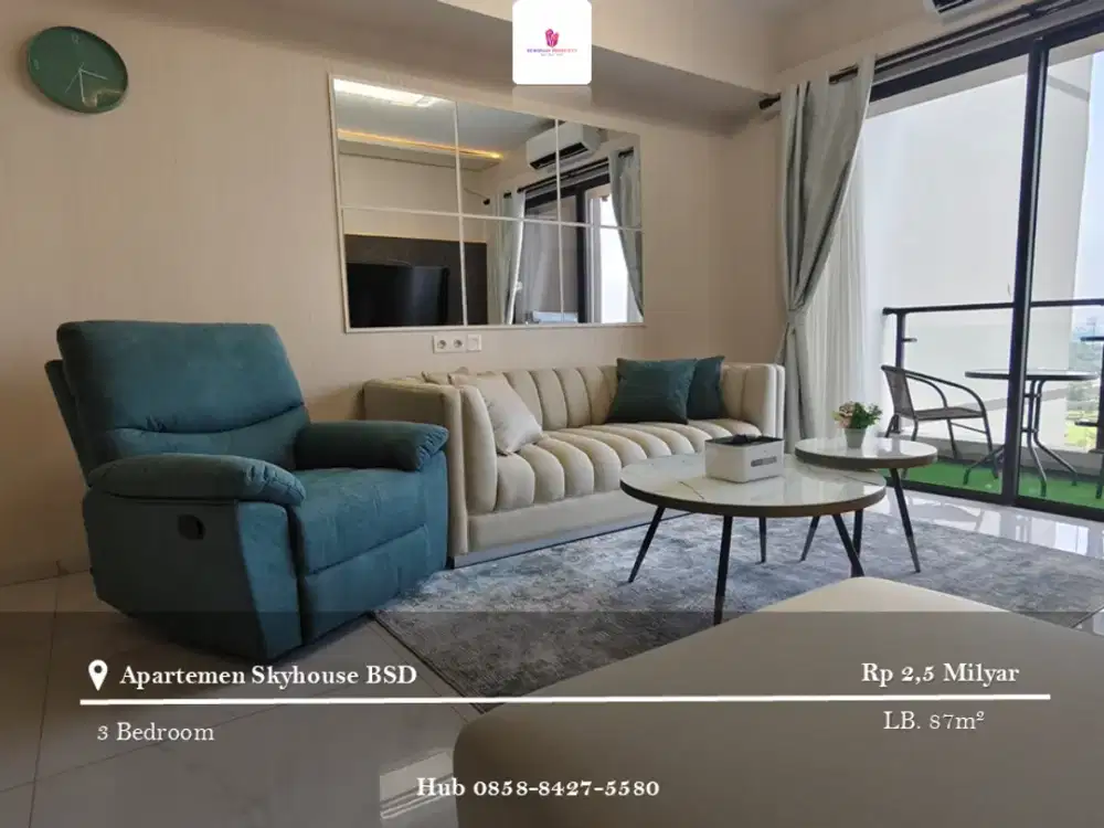 Dijual Apartment Skyhouse BSD 3BR Full Furnished Mid Floor