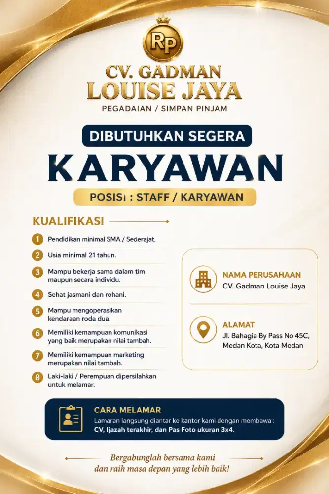 Lowongan Kerja CV.GADMAN LOUISE. JAYA