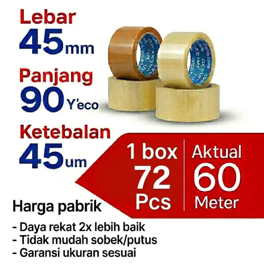 LAKBAN COCO TAPE BENING / COKLAT 45MMX90YARDX45MICRON