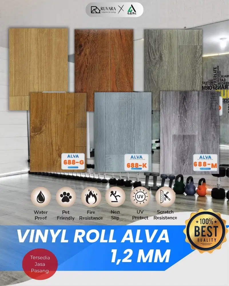 Vinyl Roll ALVA 1.2mm Motif Kayu | Lantai Vinyl Roll Modern untuk Ruma