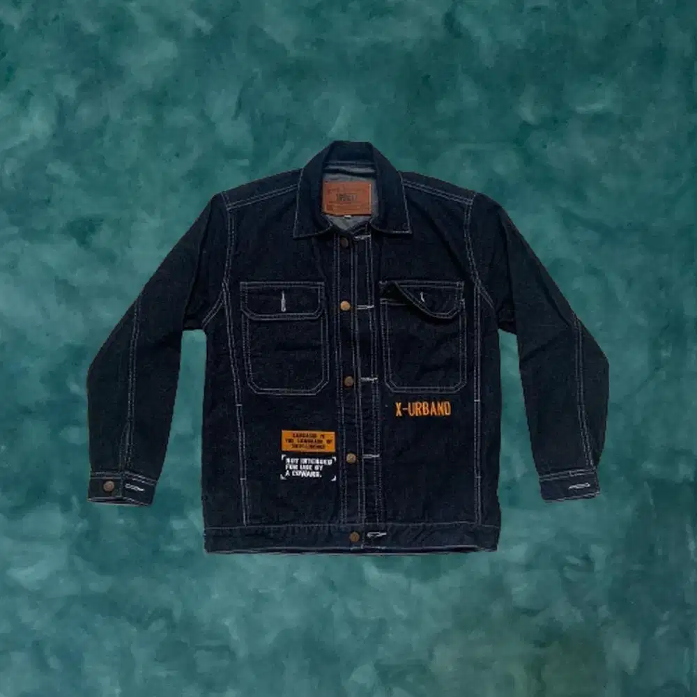 Jaket Denim X Urband Iron Heart, Denim Jacket Casual L - Biru Dongker