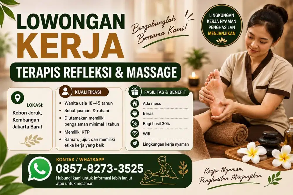 Lowongan Terapis Refleksi & Massage Wanita