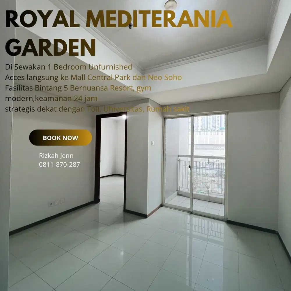 Di Sewakan 1 BR Unfurnished Royal Mediterania Garden