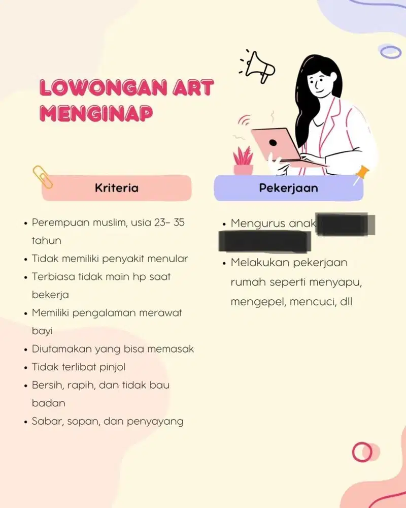 DICARI ART / BABY SITER / ASISTEN RUMAH TANGGA