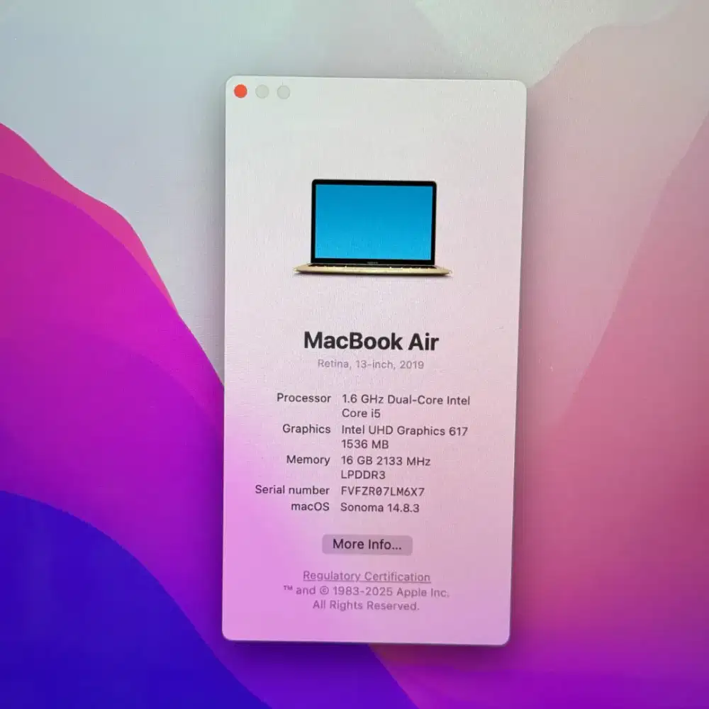 Macbook Air 2019 layar 13 Inch Ram 16 Ssd 512 Lengkap Rose Gold