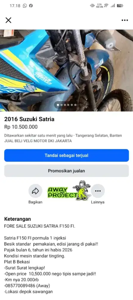 FORE SALE SATRIA F150 FI PORMULA 1 INJEKSI