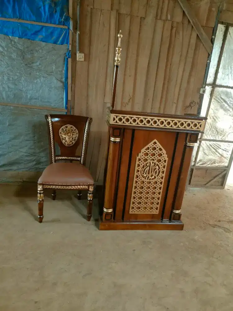 Mimbar masjid podium minimalis full kayu jati